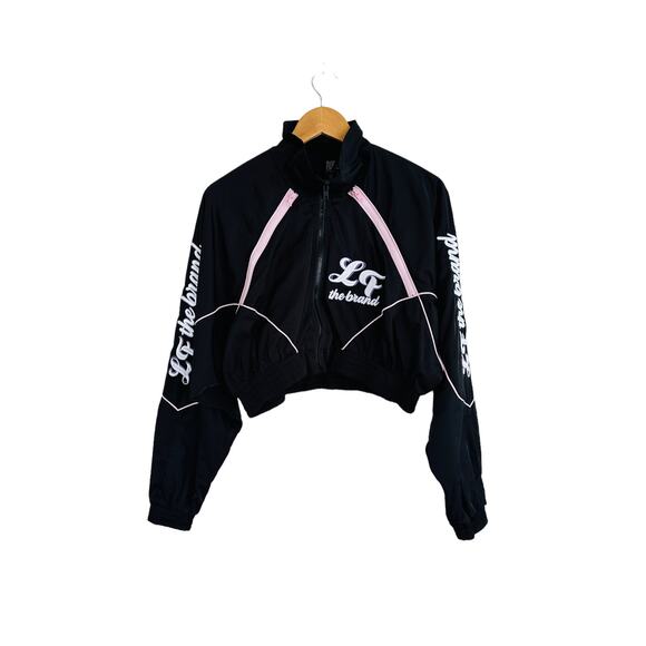 NEW LF The Brand Black Pink Windbreaker Cropped Bomber Jacket Size Small - Picture 4 of 9